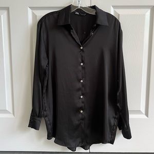 Zara Black Satin Button Down Top
